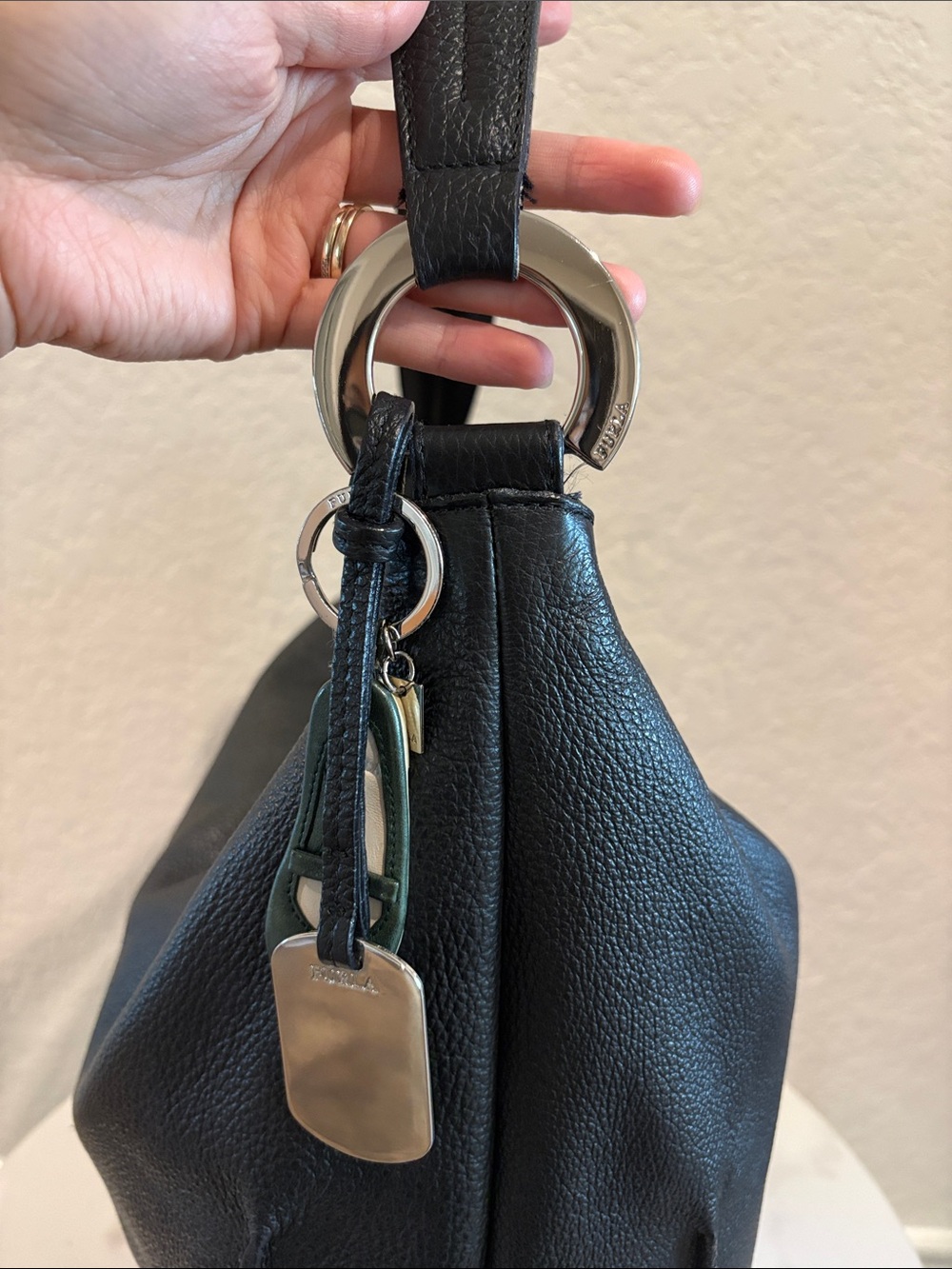 Black Leather Hobo Bag — Bag Charm Included - Picture 10 of 13